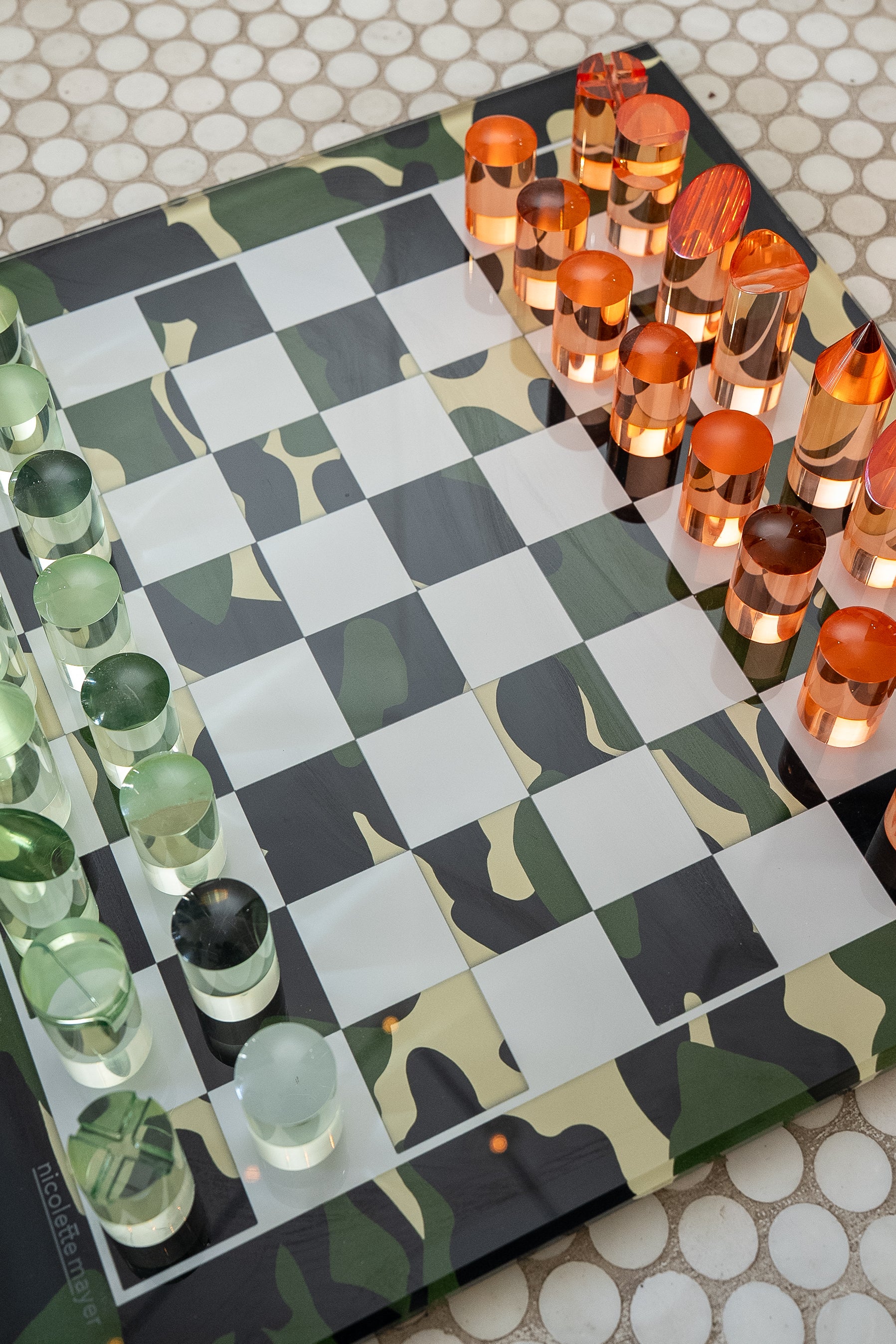 Acrylic Camo Olive Chess Board