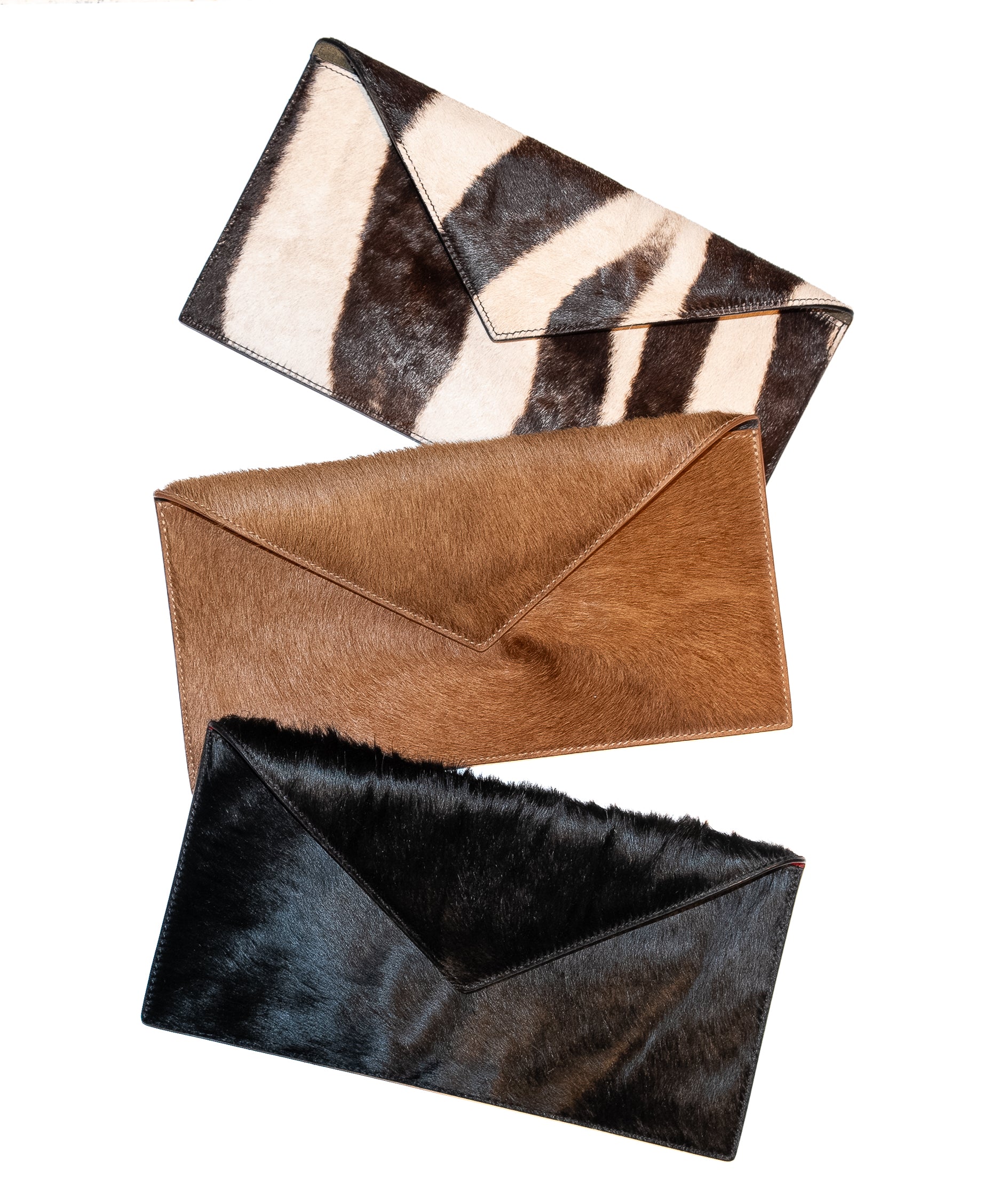 Slim Envelope Clutch in Hair Calf Black