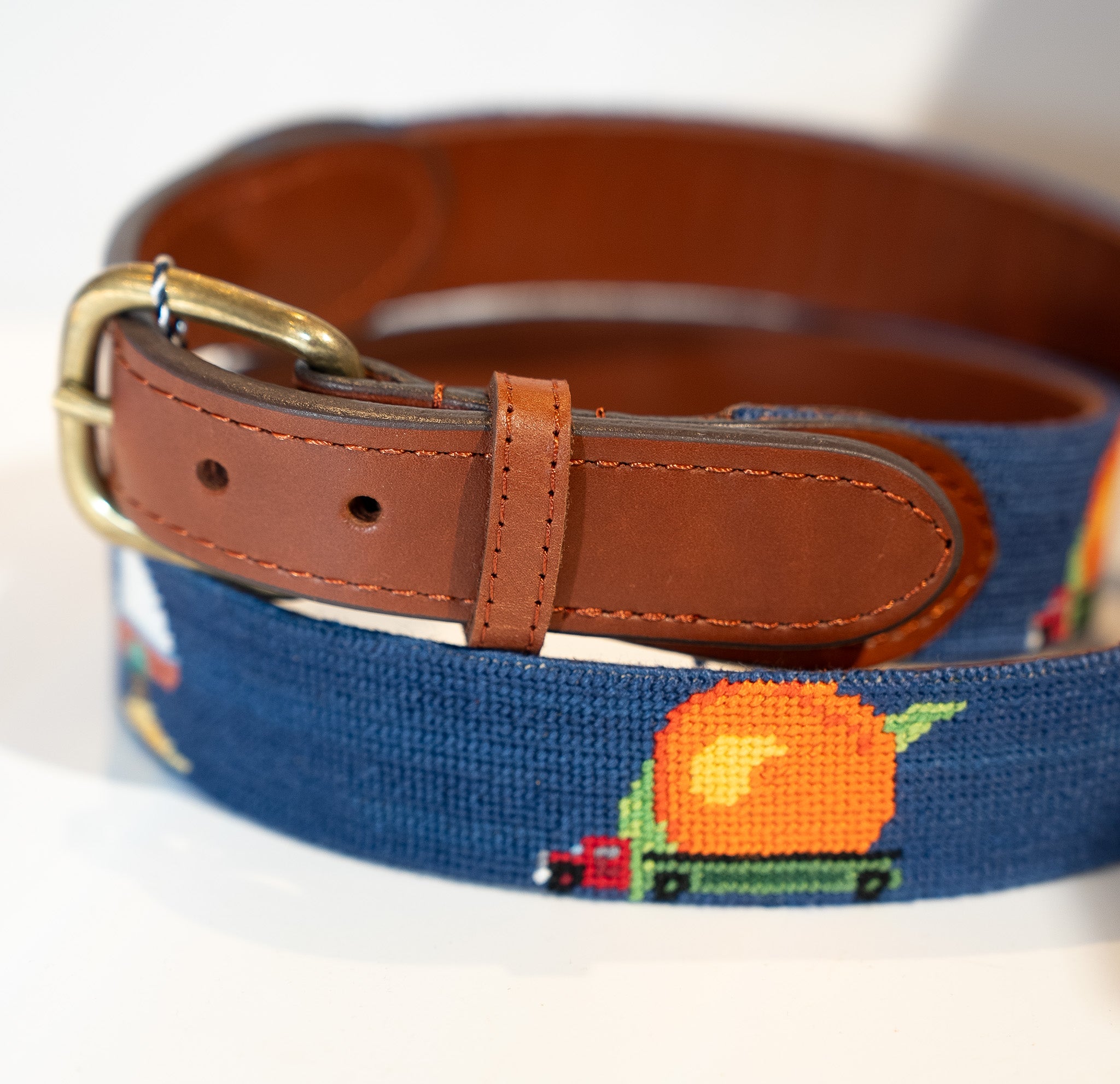 Eat A Peach Needlepoint Belt