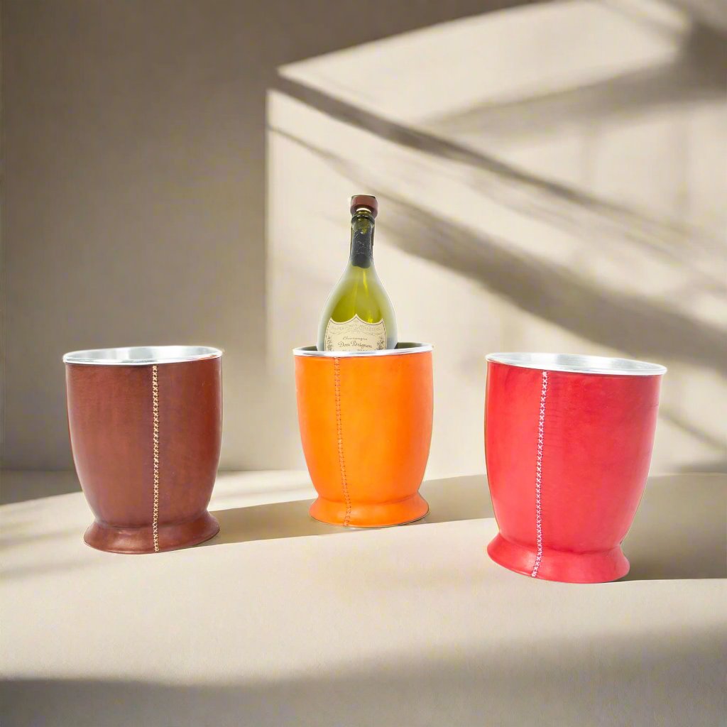 Botella Leather Champagne Bucket - Orange