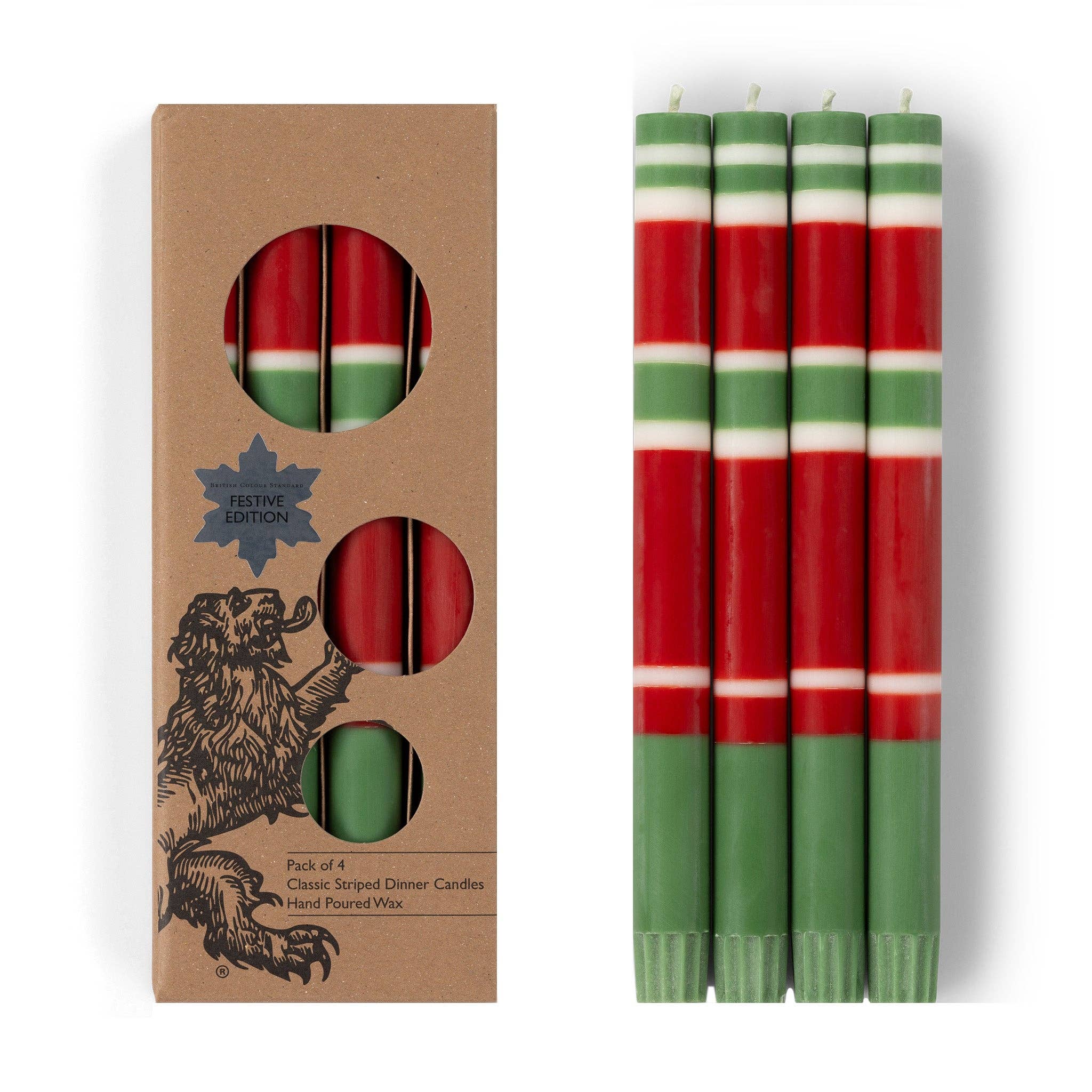 Striped Holiday Dinner Candles – Set of 4