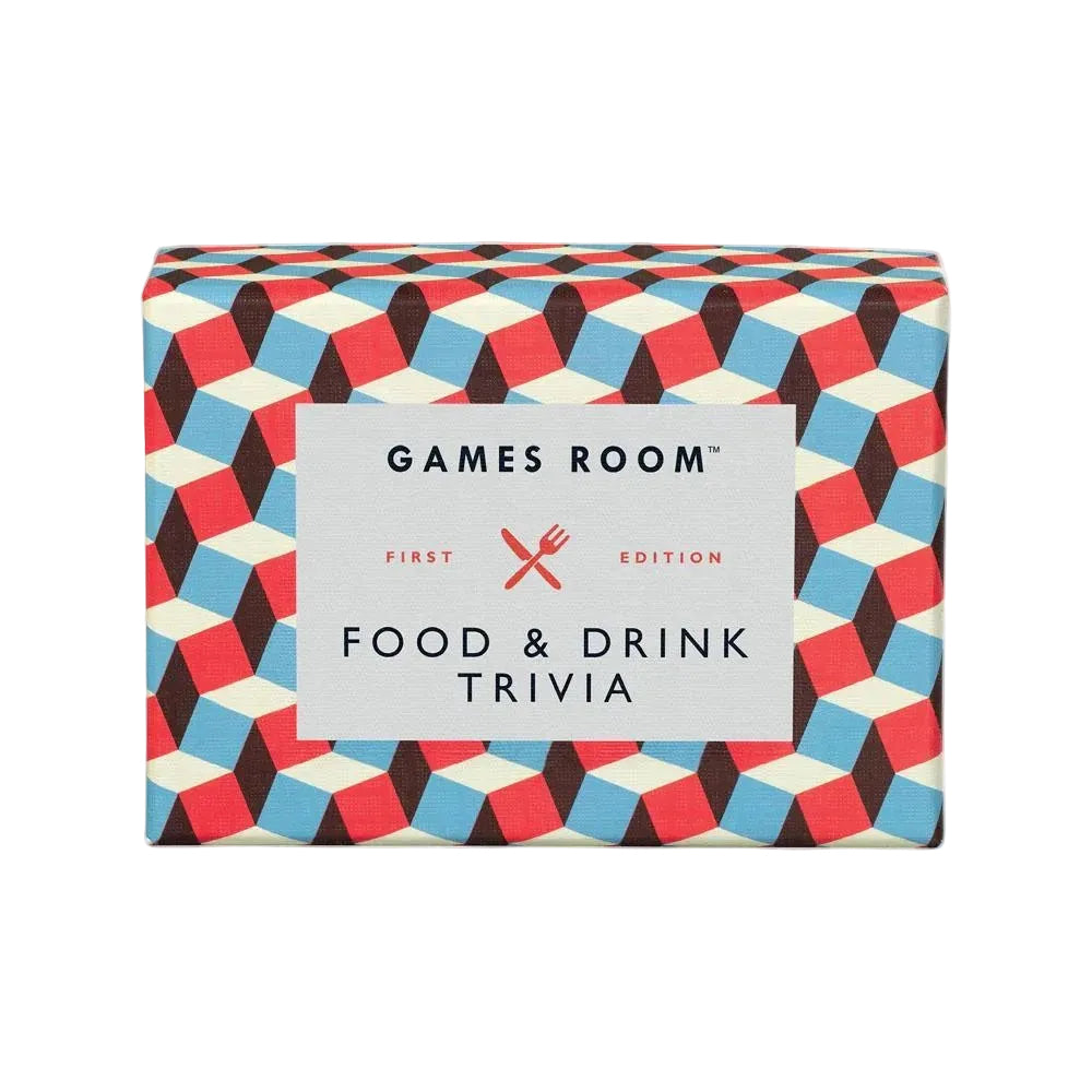 Geometric patterned box of 'Food & Drink Trivia' game from 'Games Room'.