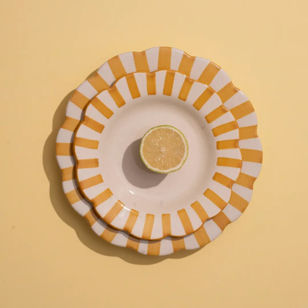 Yellow Ceramic Stripe Salad Plate