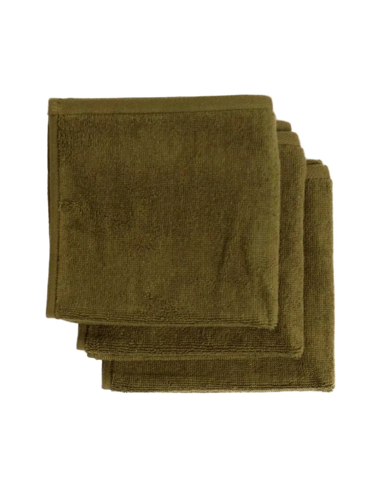 Stack of green towels on a white background