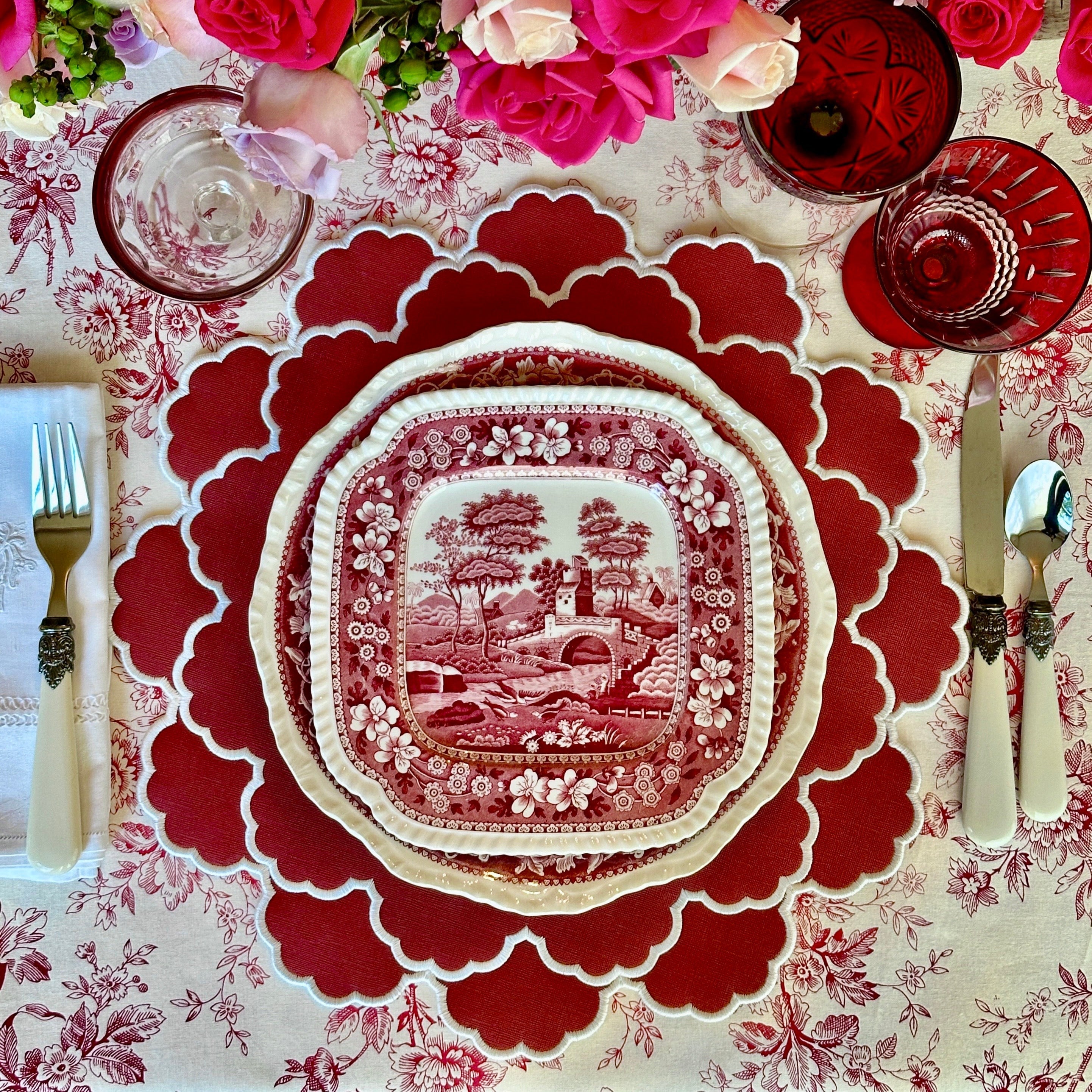Red Scalloped Faux Leather Placemat
