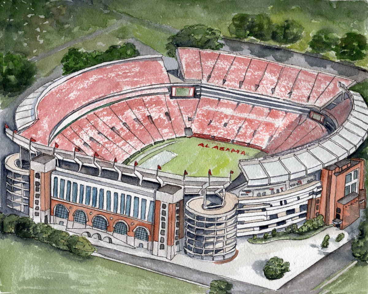 Alabama Stadium Watercolor Art Print - 8x10