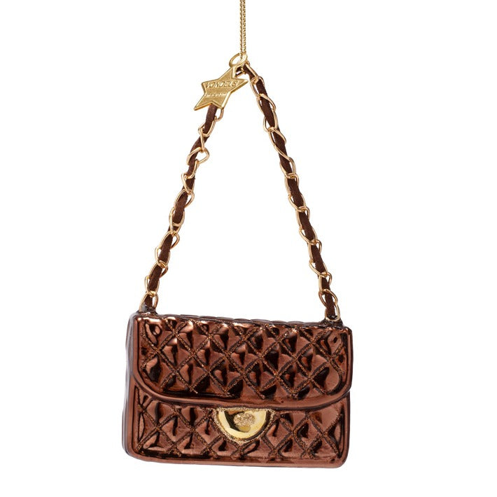 Fashion Bag Brown Glass Ornament