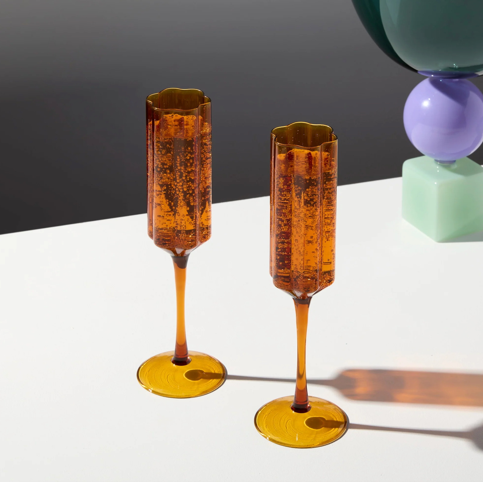 Amber Wave Flute Glasses - Set of 2