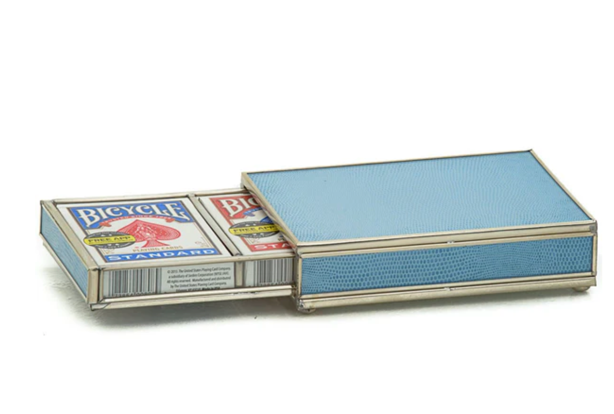 Blue Leather Lizard Embossed Card Box
