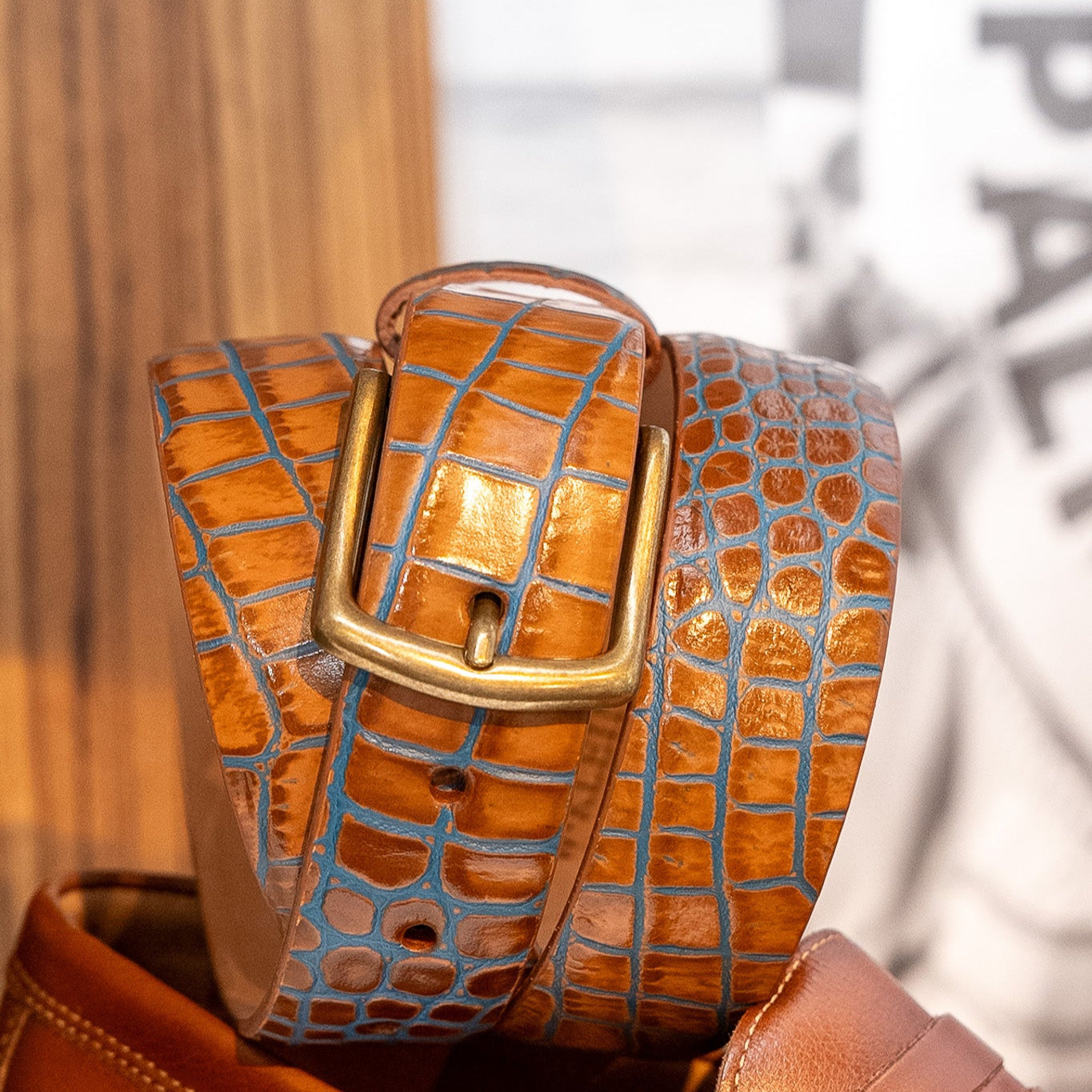 Marine Embossed Calf Belt