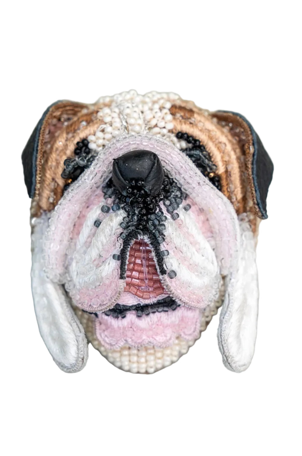 Close-up of a dog's face with a textured surface on a light green background