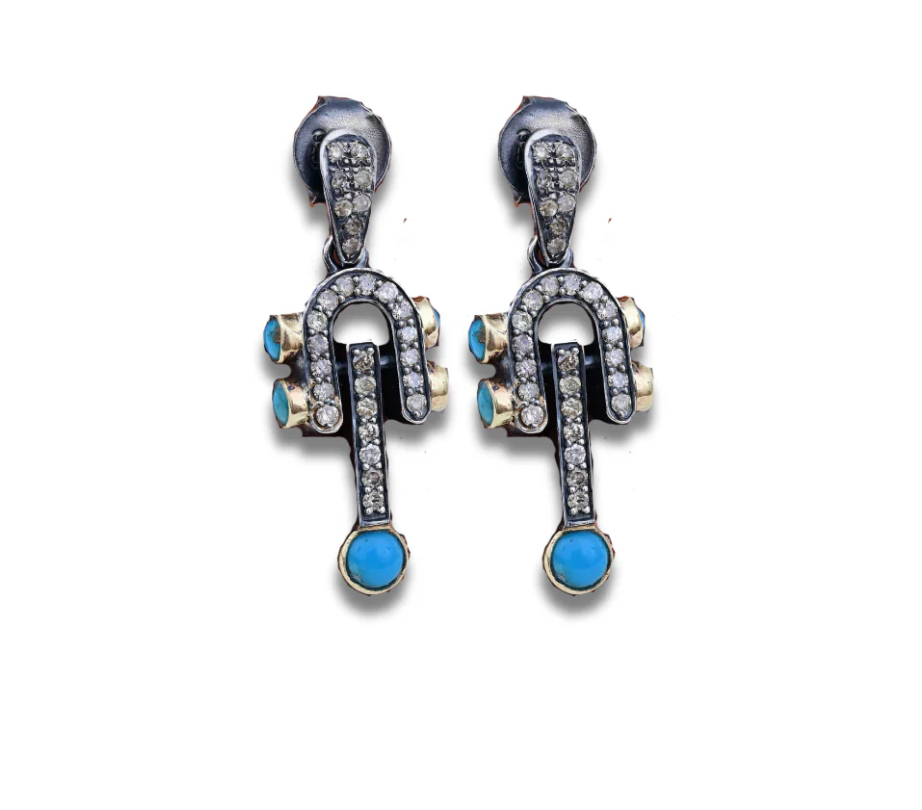 TURQUIOSE AND DIAMOND GUITAR EARRINGS