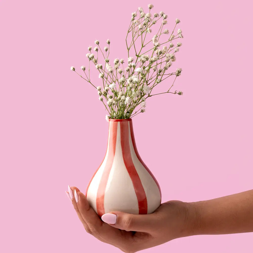 Red Ceramic Stripe Bud Vase