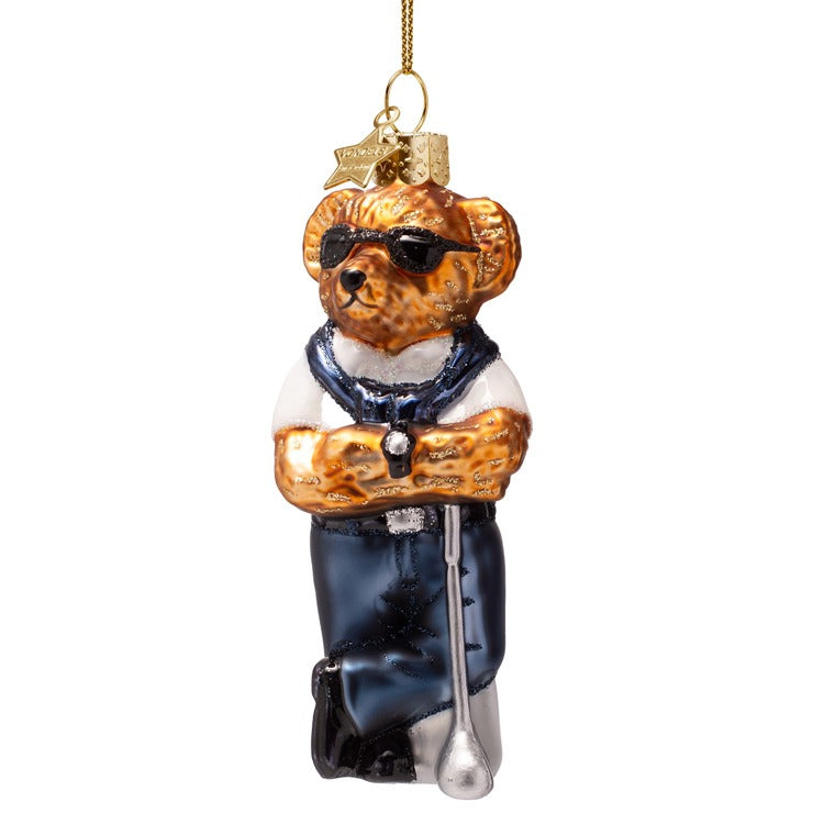Bear Blue In Golf Clothes Glass Ornament