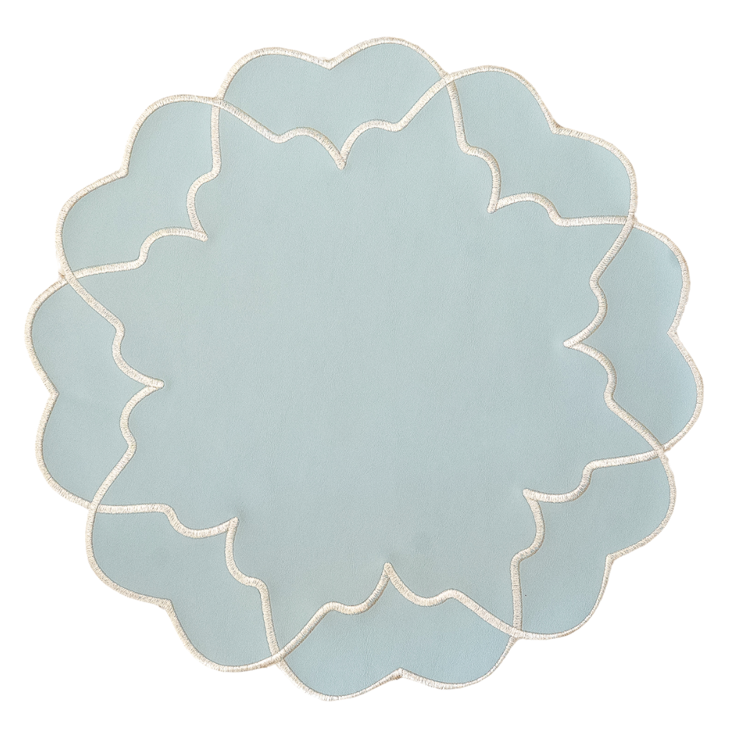 Light Blue & White Crystal Faux Leather Placemat - Set of 6