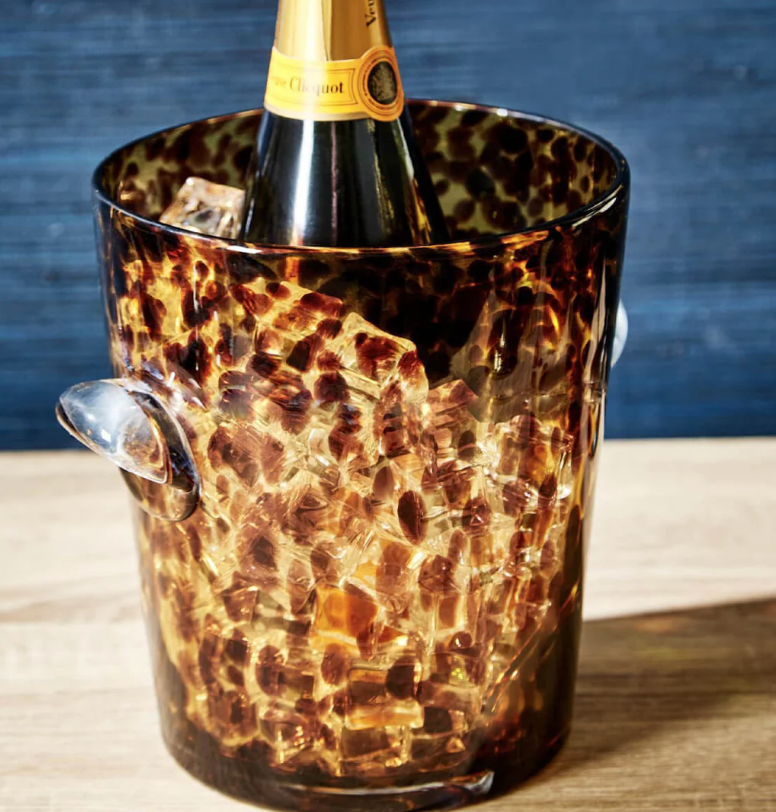 Tortoise Print Glass Ice Bucket