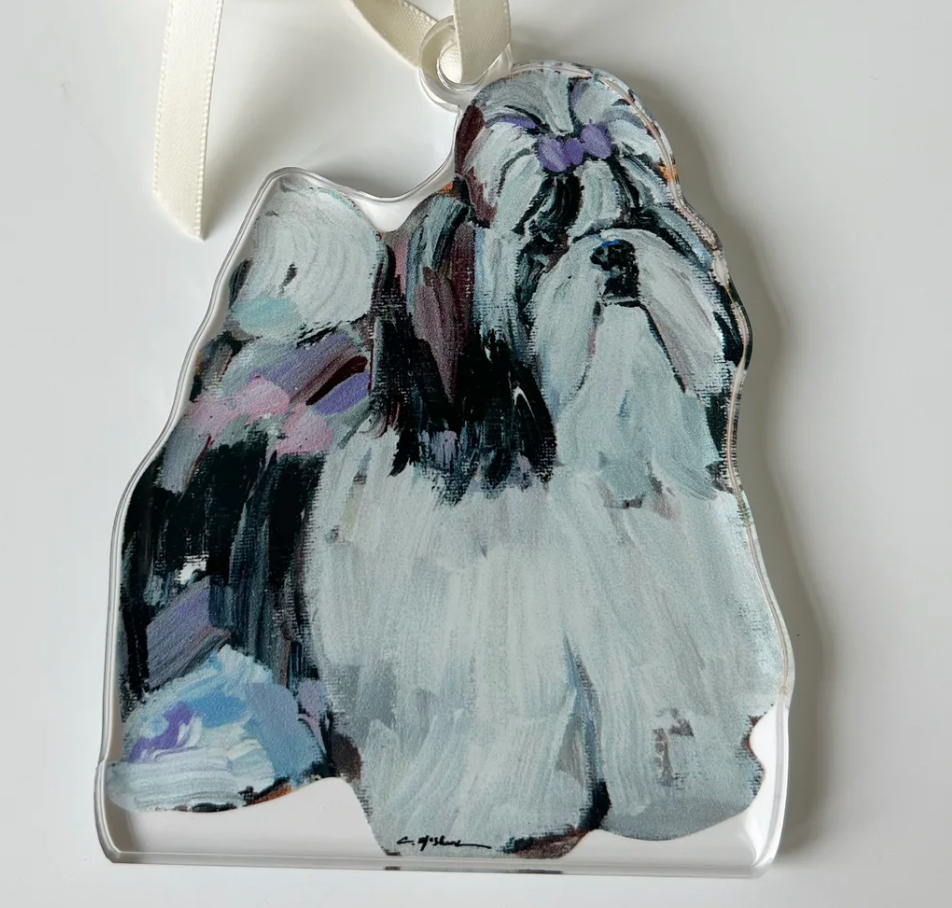 Shih Tzu Purple Bow Acrylic Ornament