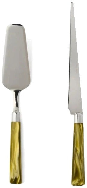 Colson Olive Green/Polished Silver Cake Serving Set