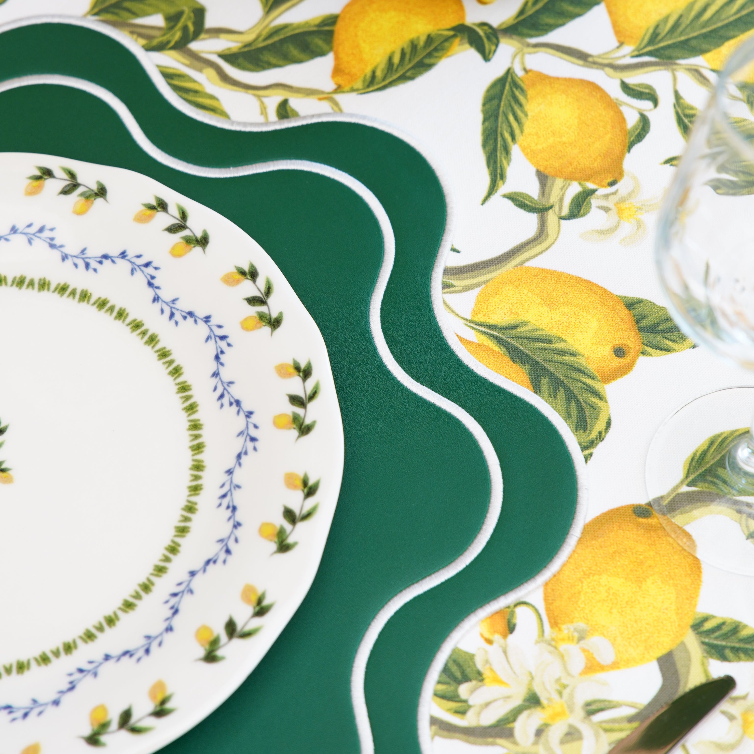 Haven Green Wavy Edge Faux Leather Placemat