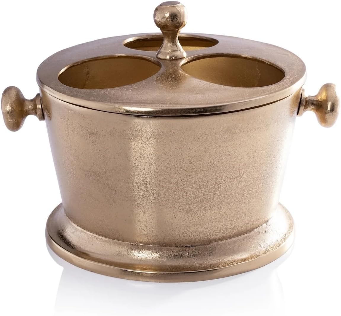 Raw Aluminum Three Bottle Wine Holder - gold