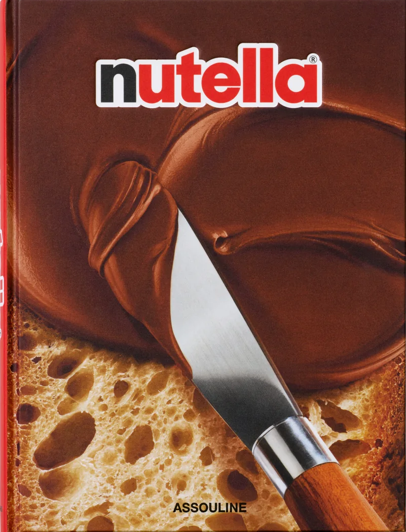 Book cover featuring Nutella with a knife spreading chocolate on bread, on a white background.