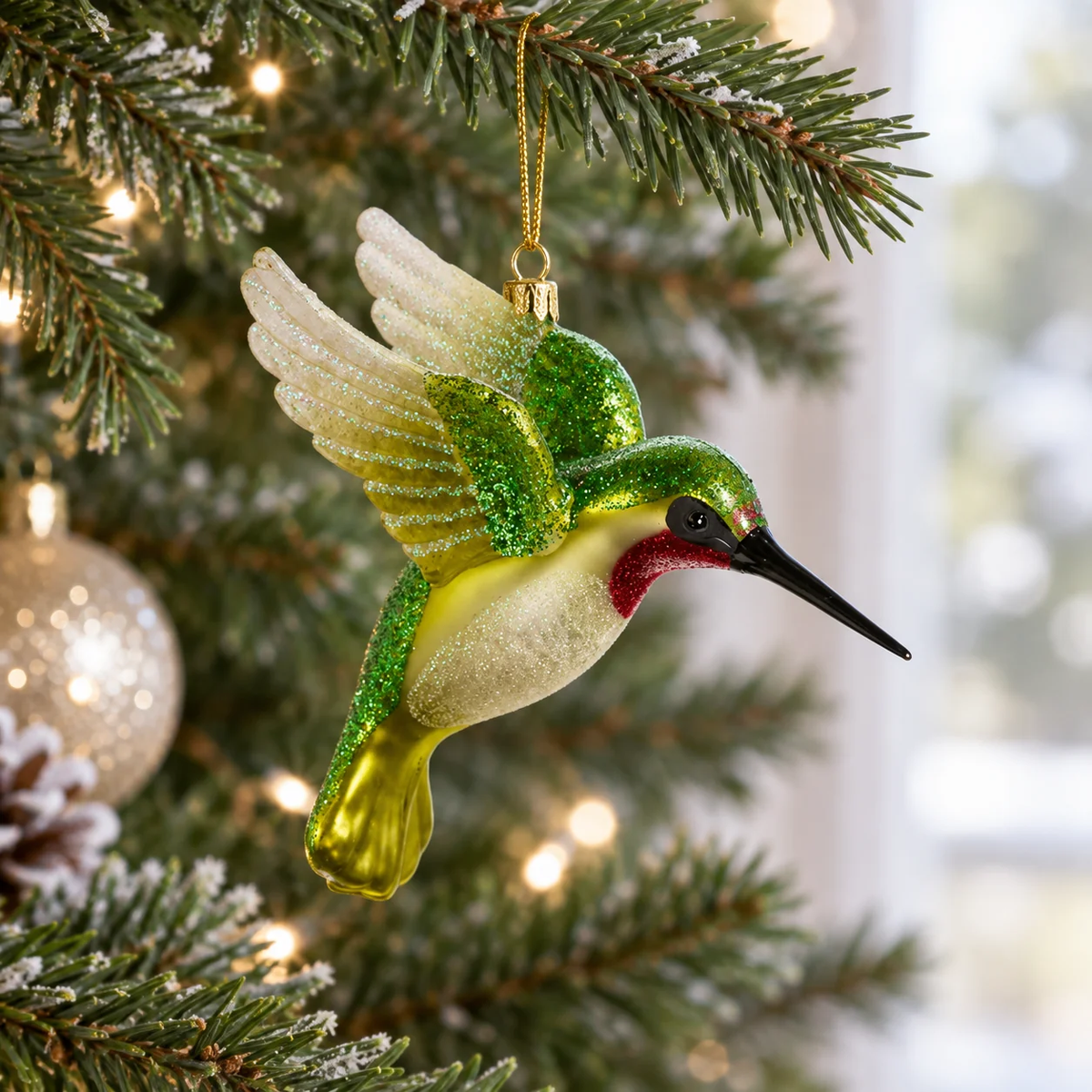 Glittered Hummingbird Ornament