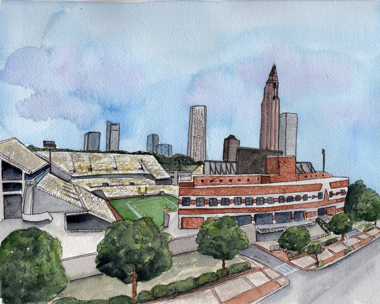 Georgia Tech Stadium Skyline Watercolor Art Print
