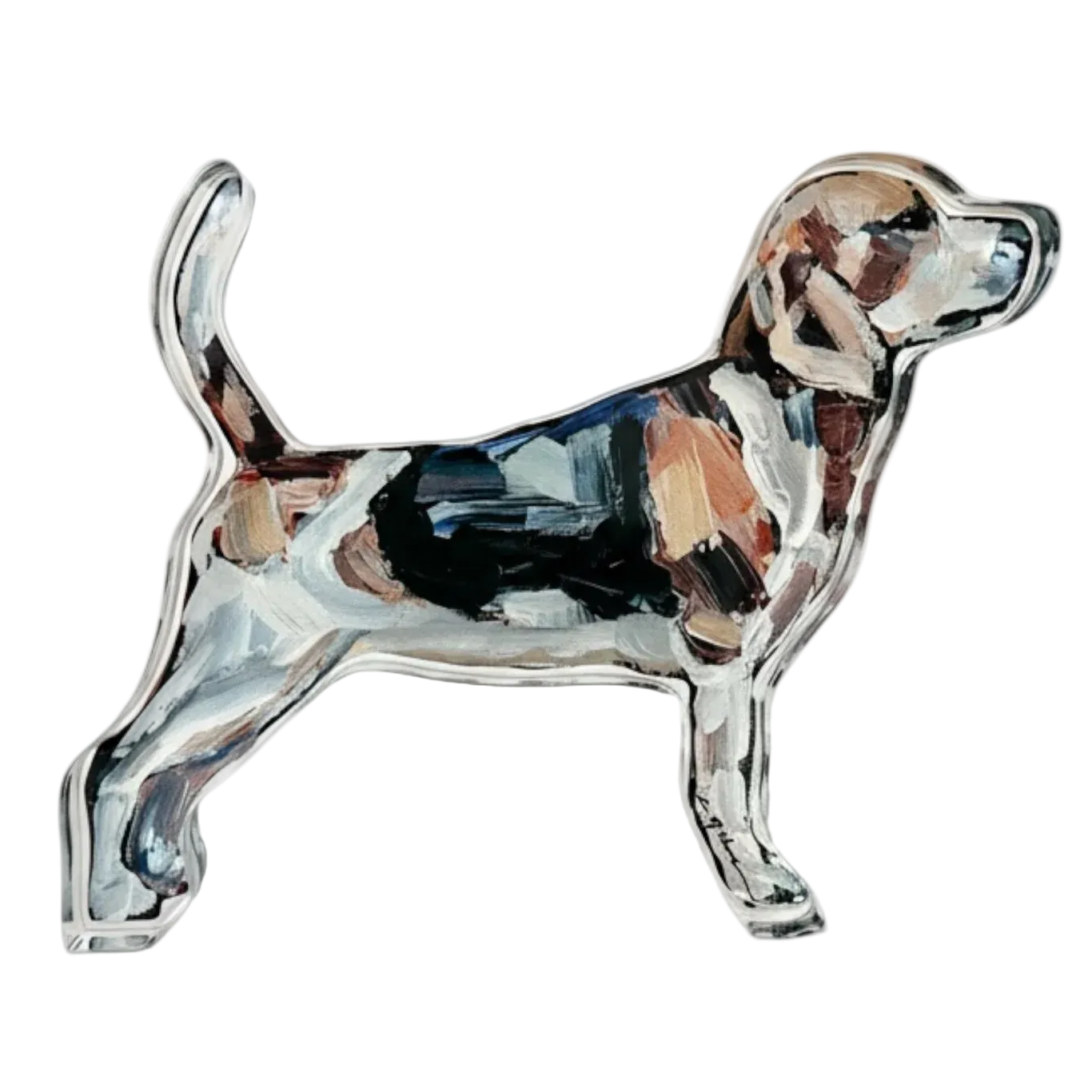 Silver dog figurine on a white background