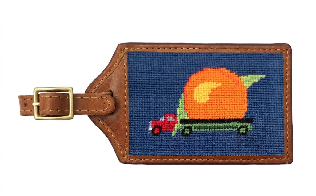Eat A Peach Needlepoint Luggage Tag