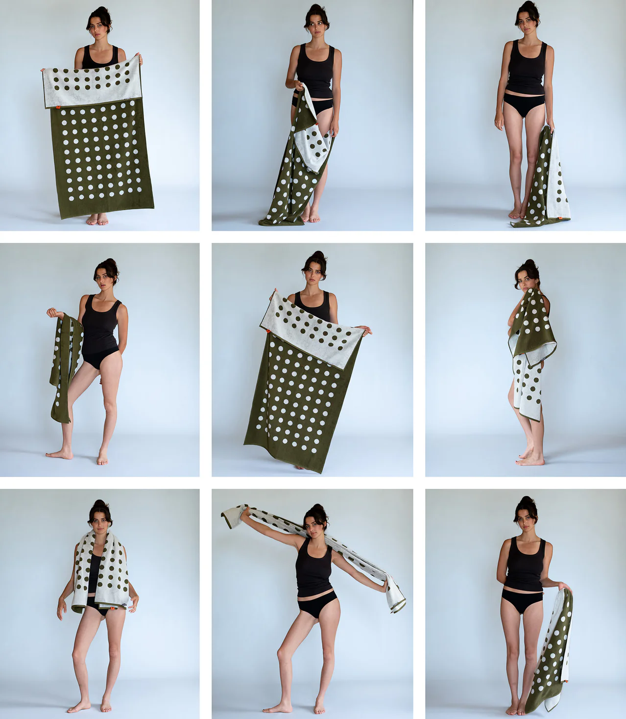 Typical Stretch Towel - Small Polka Dot - Moss Green, Ceramic Clay