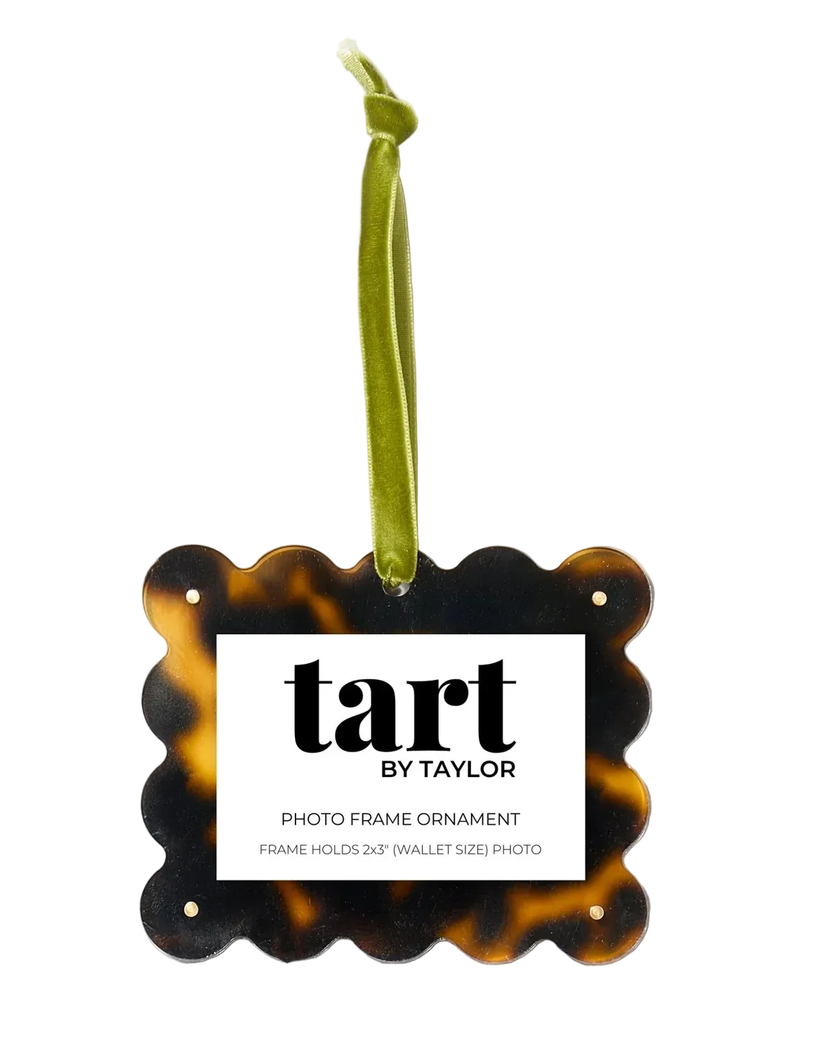 Tortoiseshell photo frame ornament with 'tart by Taylor' label on a white background