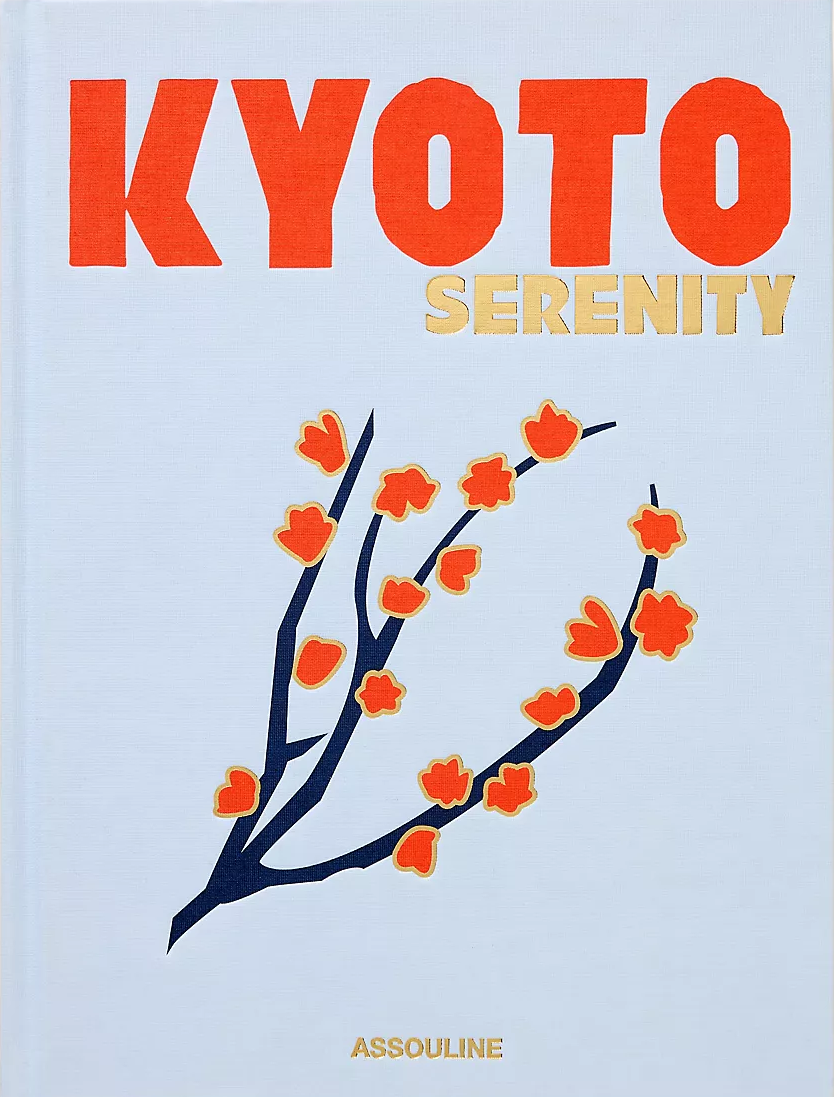 Book titled 'Kyoto Serenity' with a branch design on a light blue background