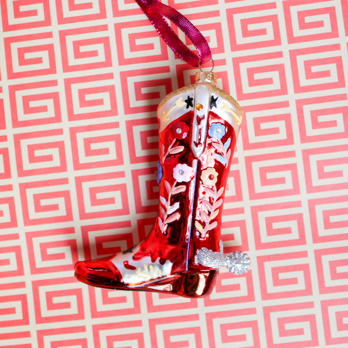 RED RHINESTONE COWBOY BOOT ORNAMENT