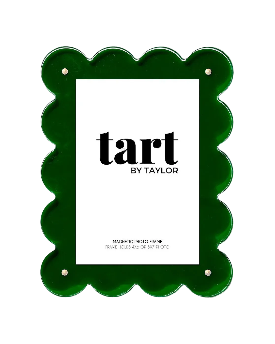 Green scalloped photo frame with 'tart by Taylor' branding on a white background