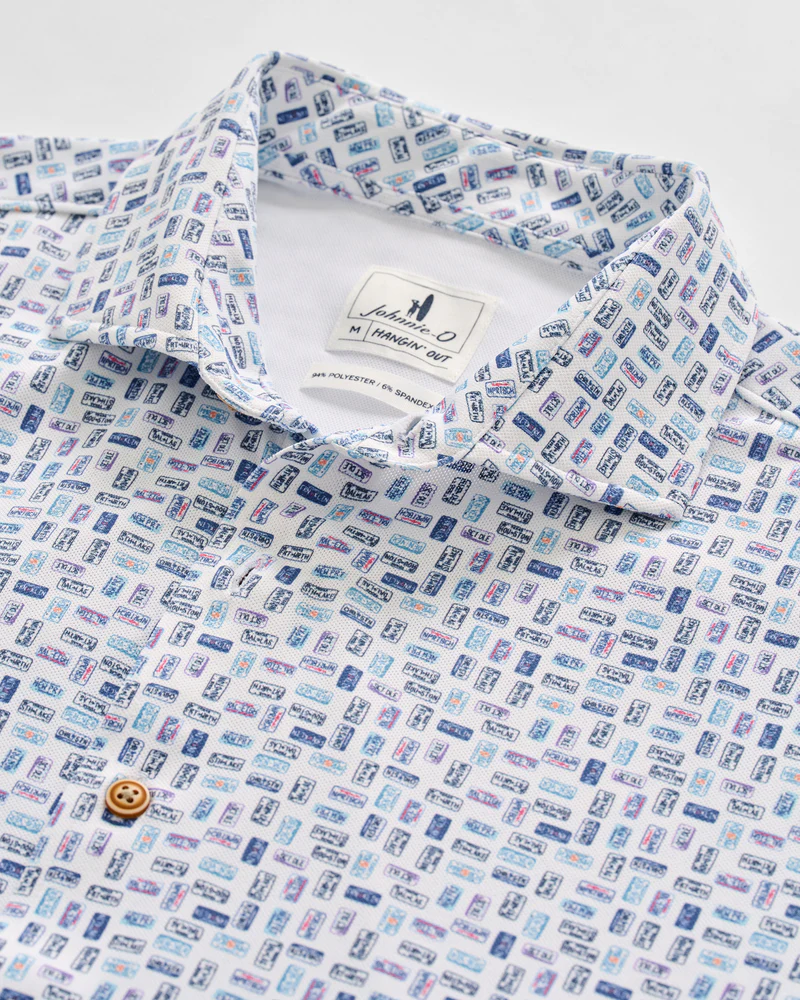 Roadtrip Printed Knit Printed Mesh Short Sleeve Button Down Shirt