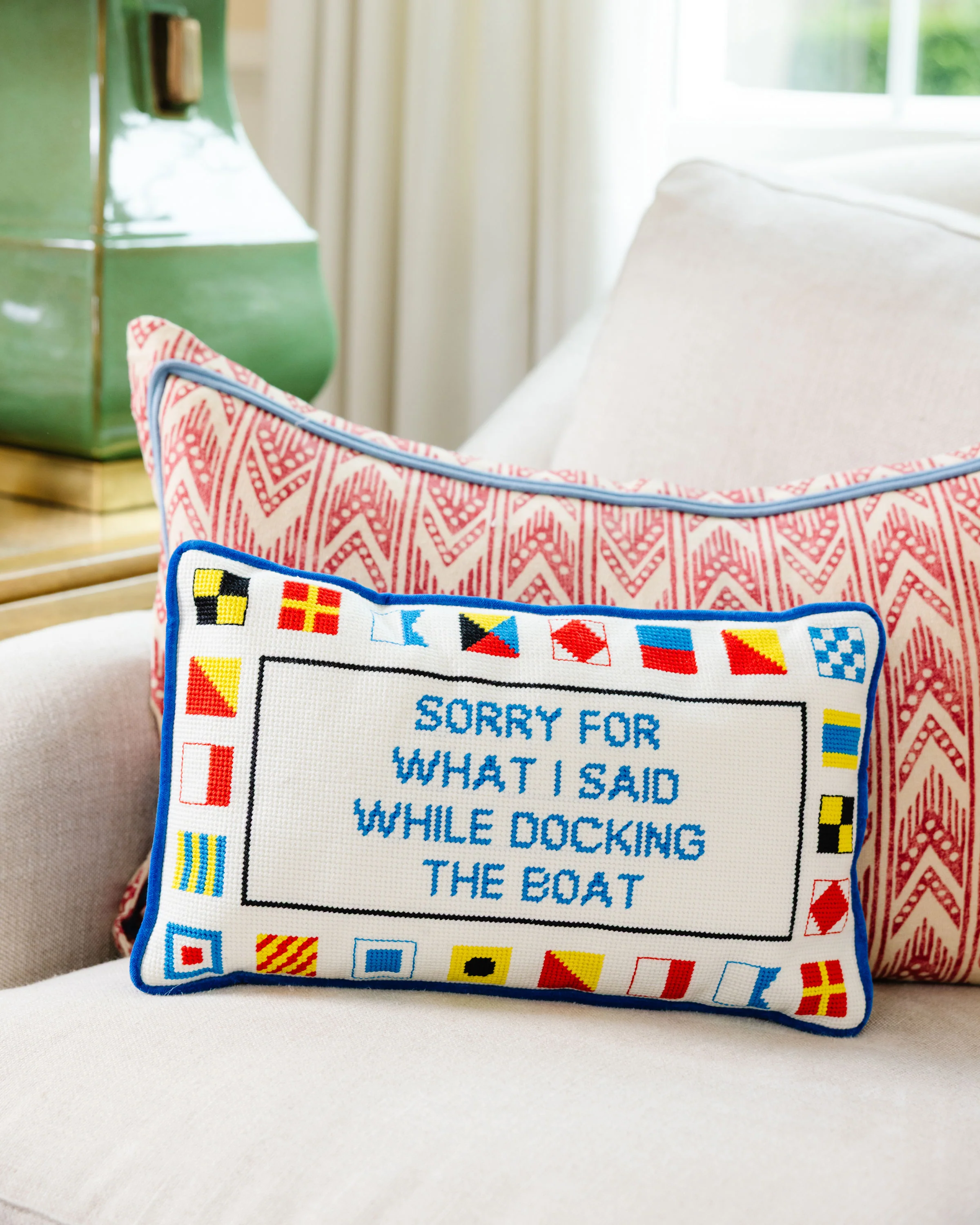 Docking the Boat Needlepoint Pillow