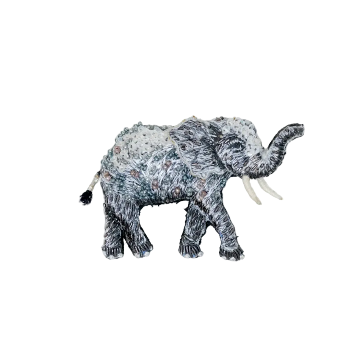 Textured elephant sculpture on a white background