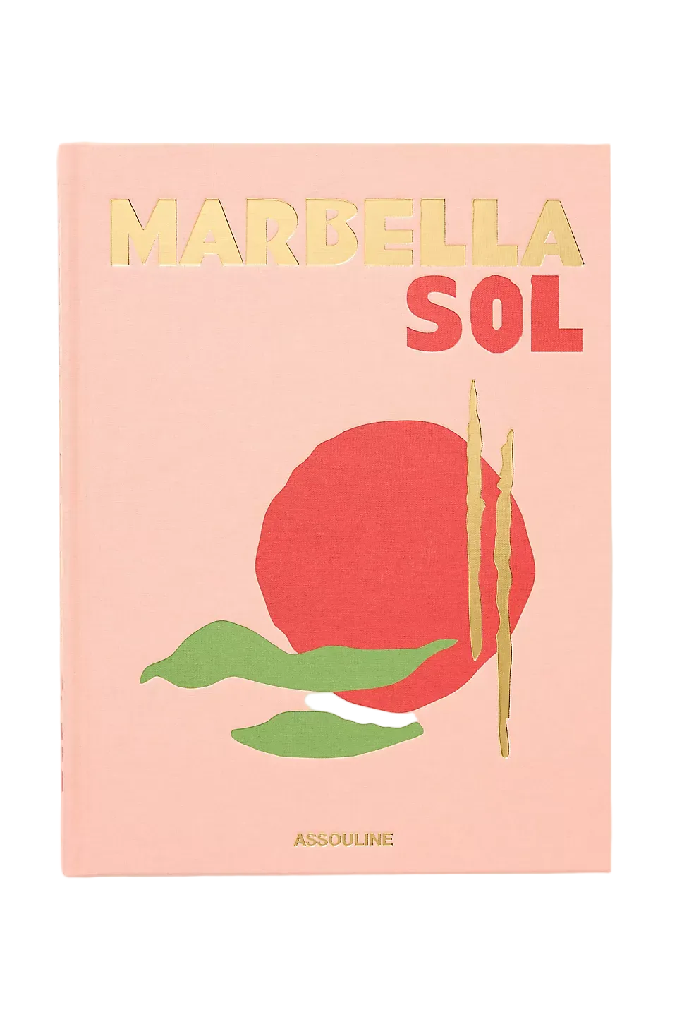 Book cover with 'Marbella Sol' text and a red sun design on a pink background