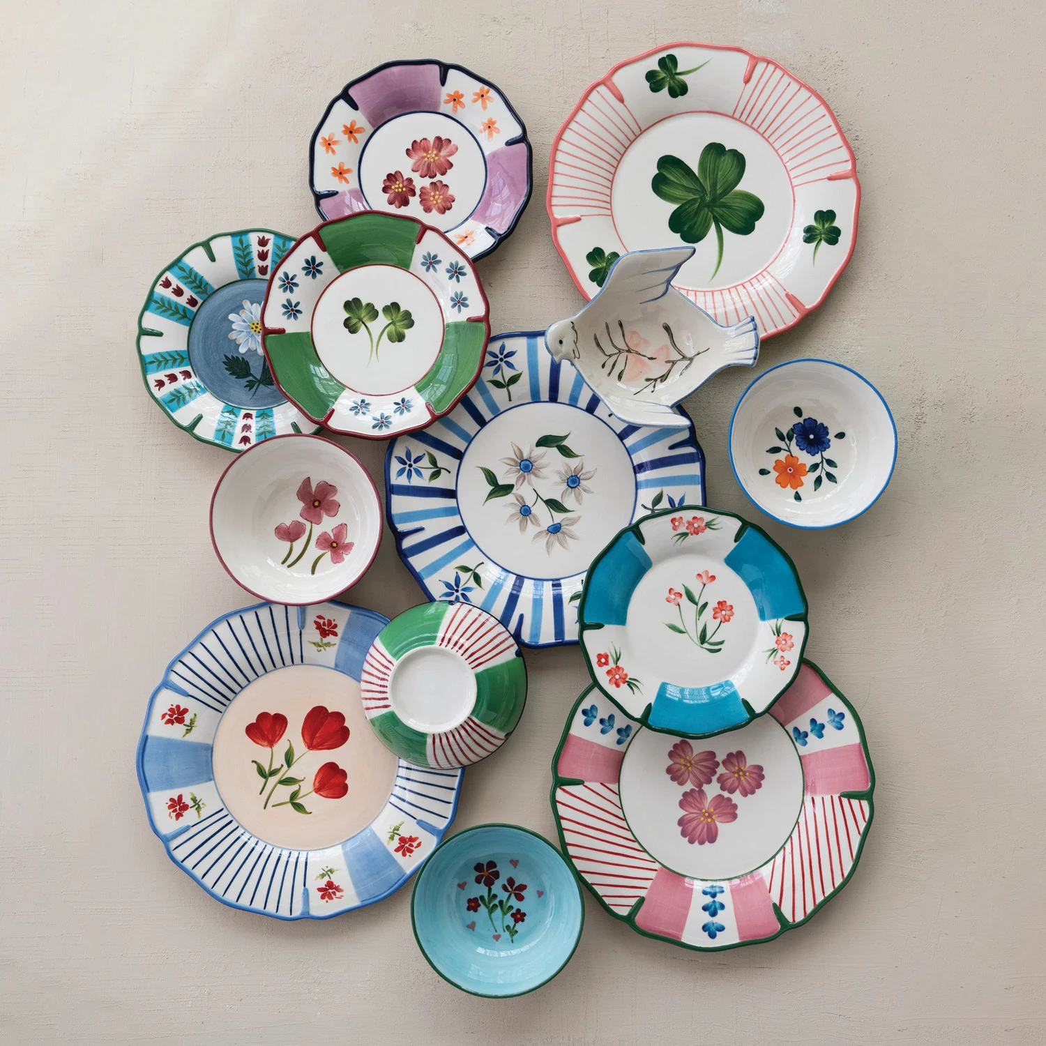 Hand-Painted Stoneware Scalloped Plates