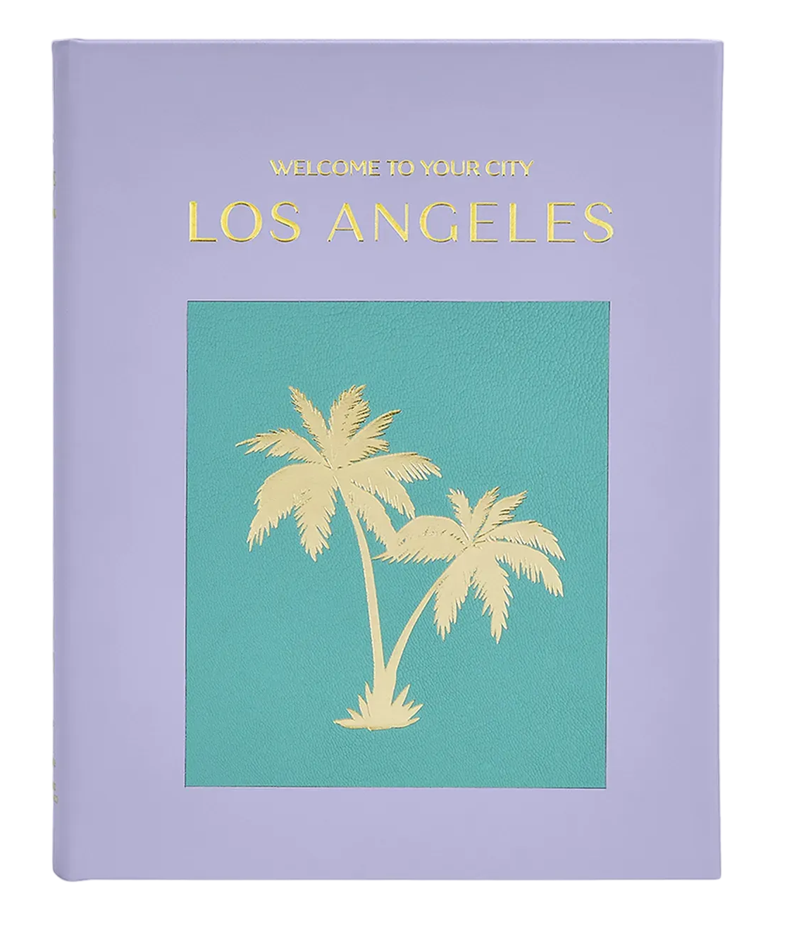 Book with palm tree design and 'Los Angeles' text on a light purple cover