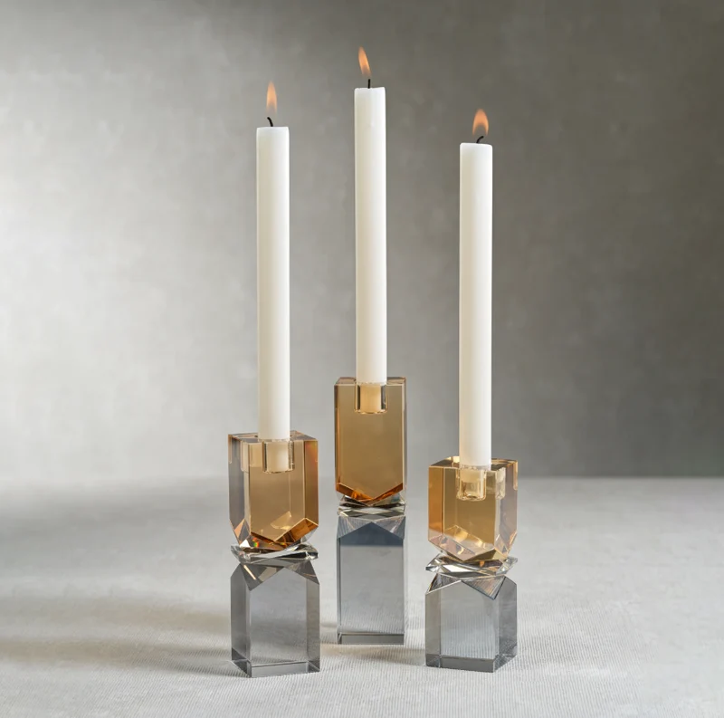 Vienna Crystal Candlestick - Smoke & Gold - Medium
