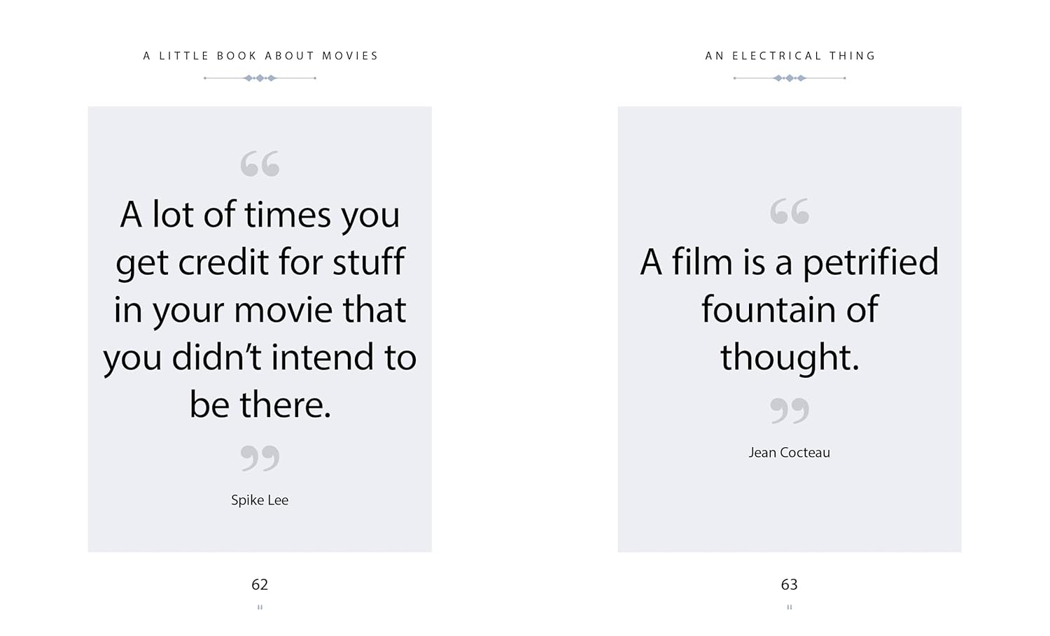Two movie quotes on a white background with page numbers.