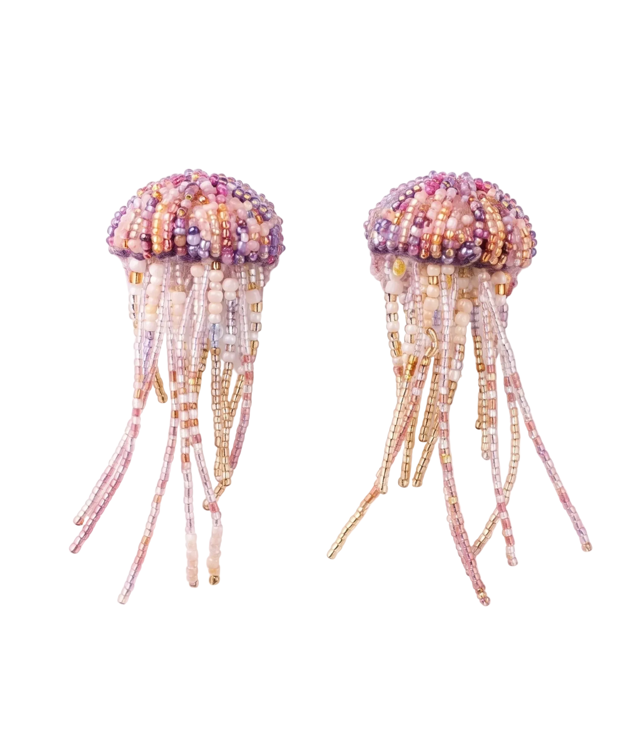 Pair of beaded jellyfish earrings on a white background