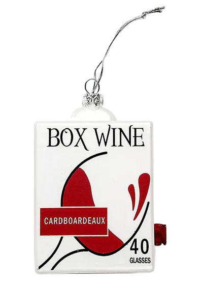 Box of wine with a red label on a white background