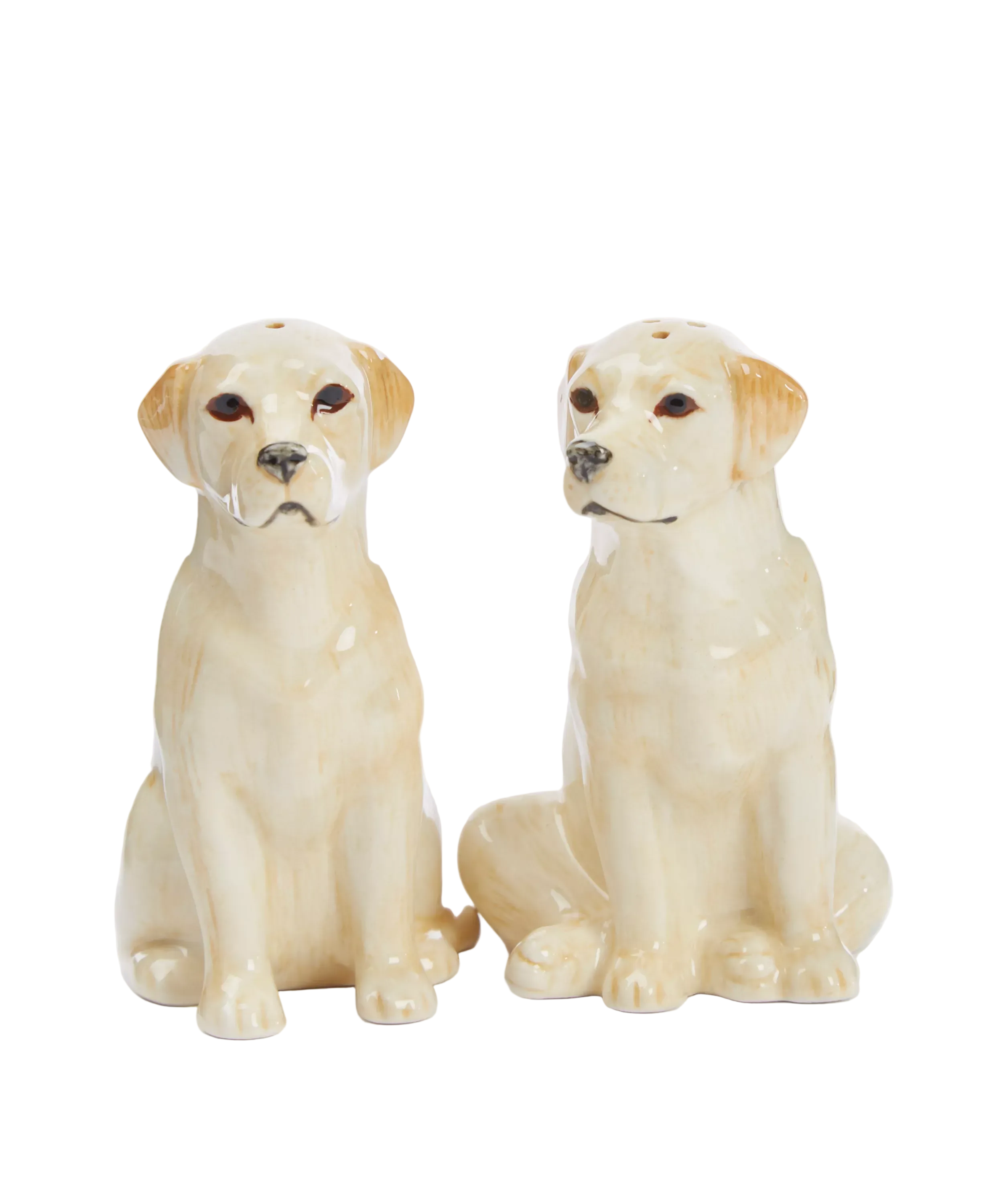 Two ceramic dog figurines on a white background