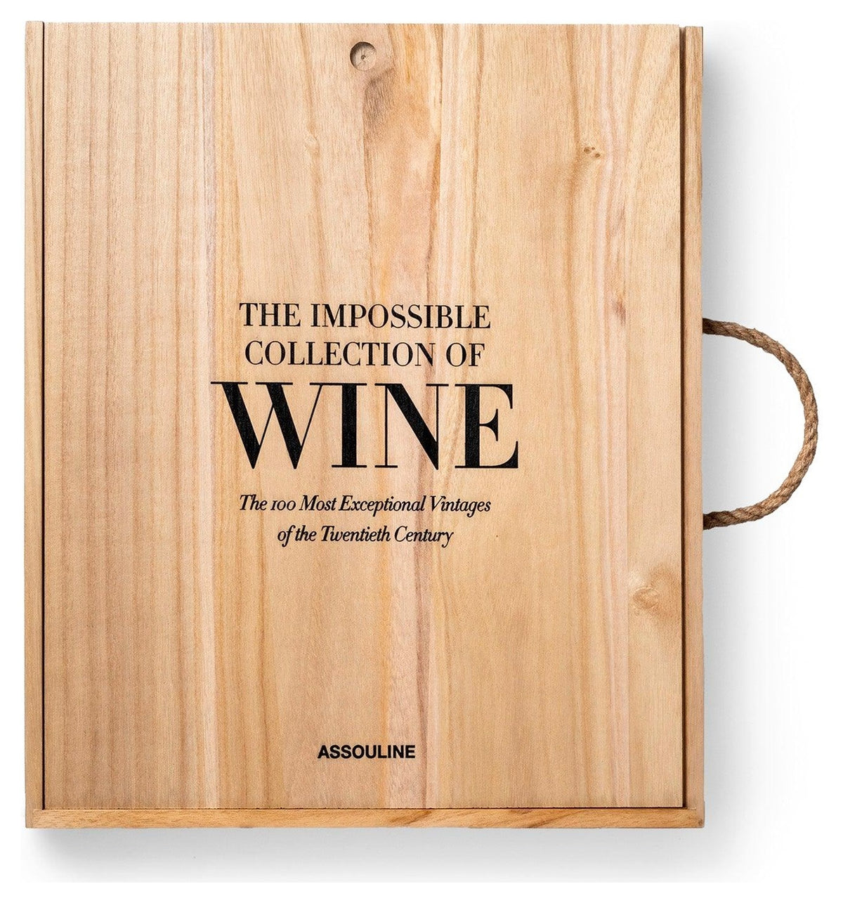 Wooden box with 'The Impossible Collection of Wine' text on a white background