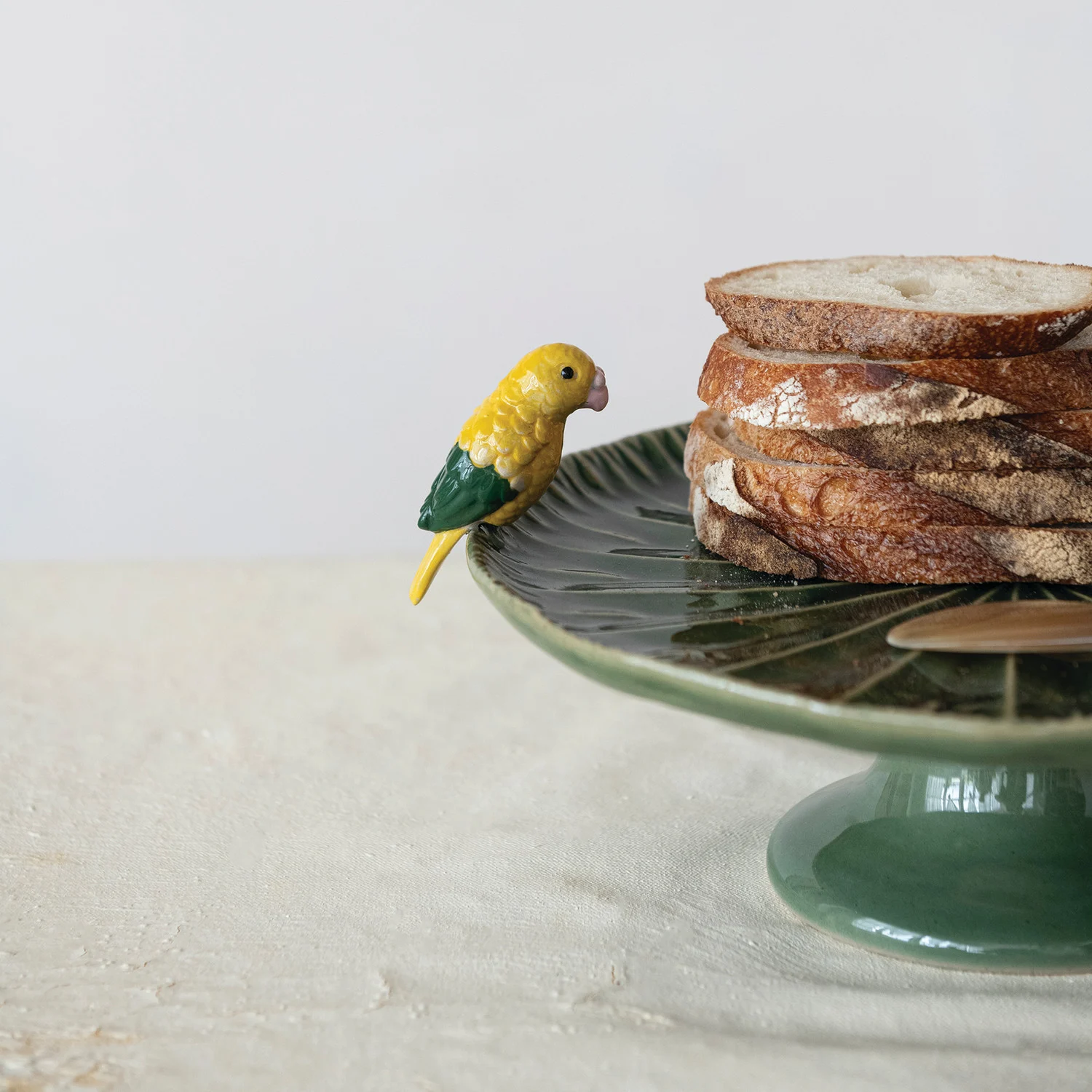Stoneware Pedestal Bird Serving Platter