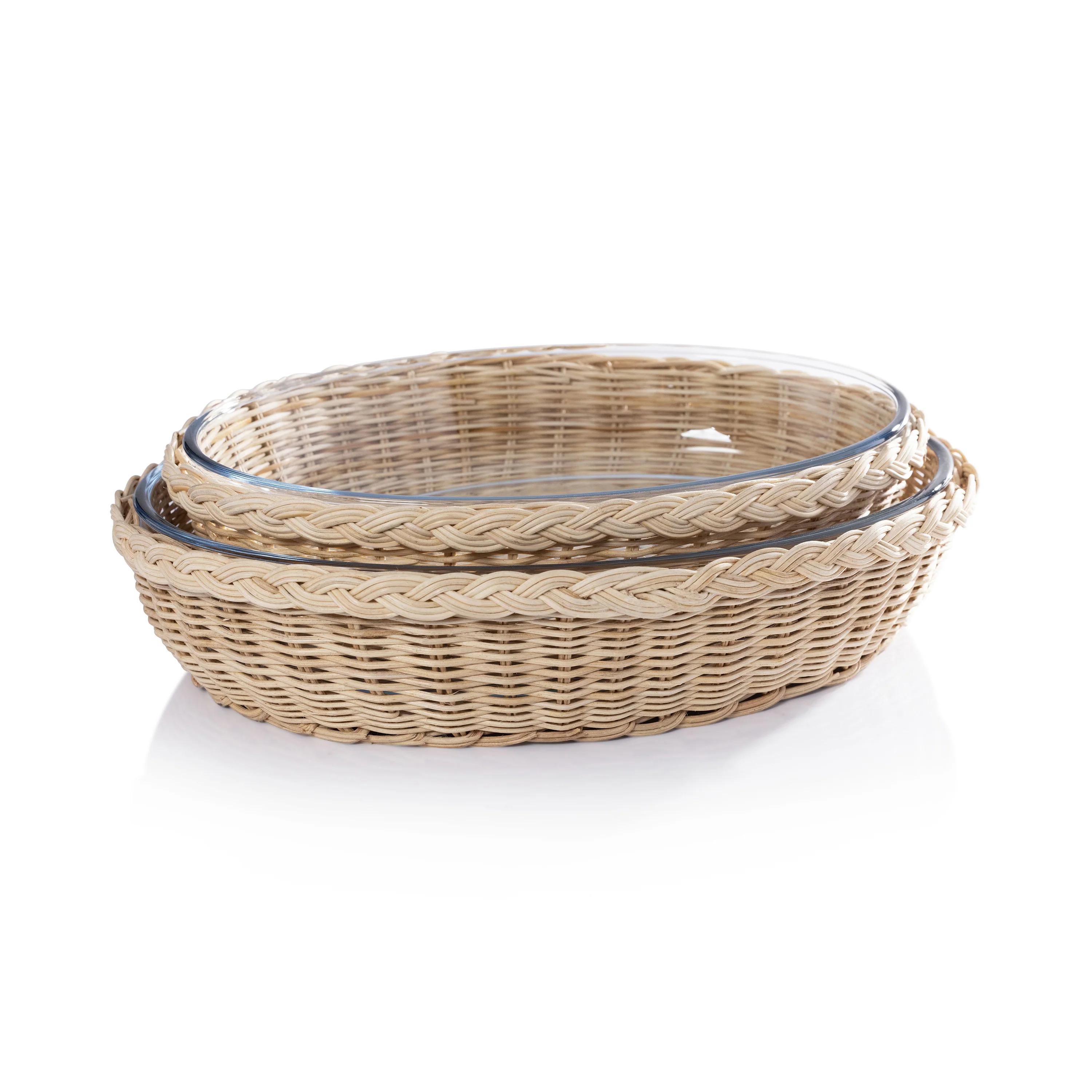 Oval Glass Rattan Bowl - Small