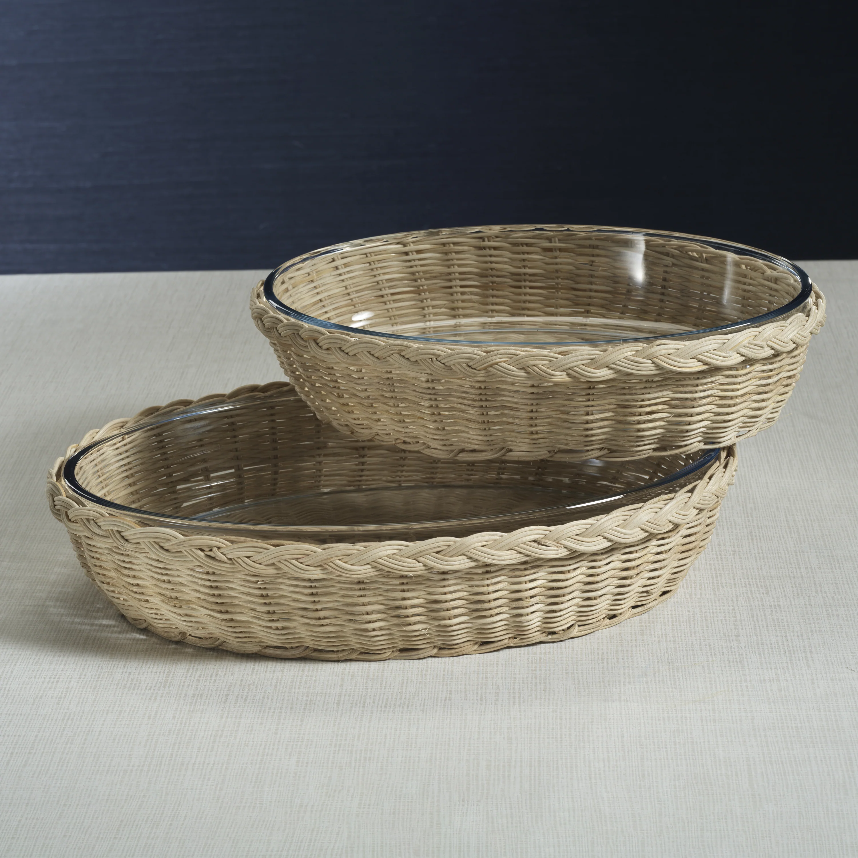 Oval Glass Rattan Bowl - Small