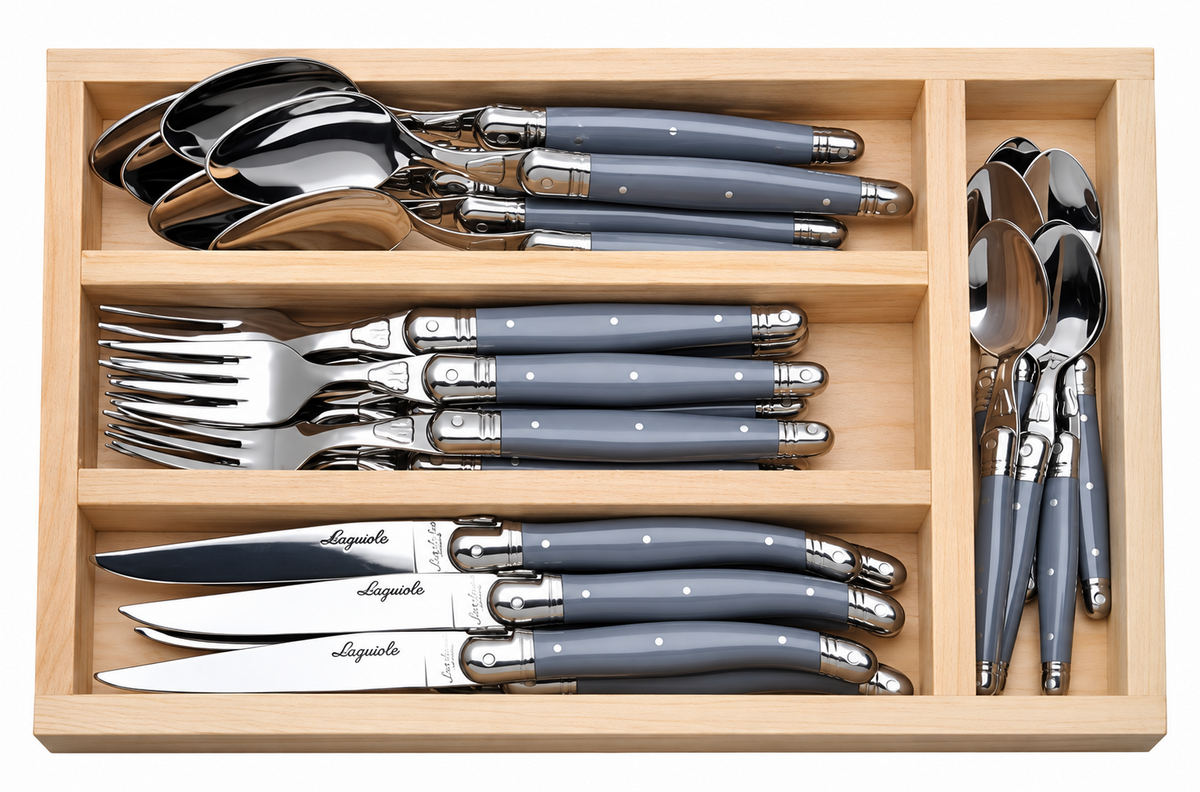 Jean Dubost 24 Pc Everyday Flatware Set Gray
